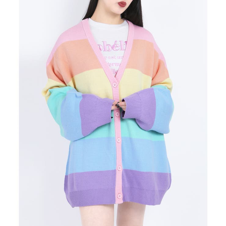 WC ダブルシー　パステル　カーディガン　ウィゴー　レインボー　虹　原宿 WC】レインボーニットカーデ[品番：WG010083617]｜WEGO【WOMEN