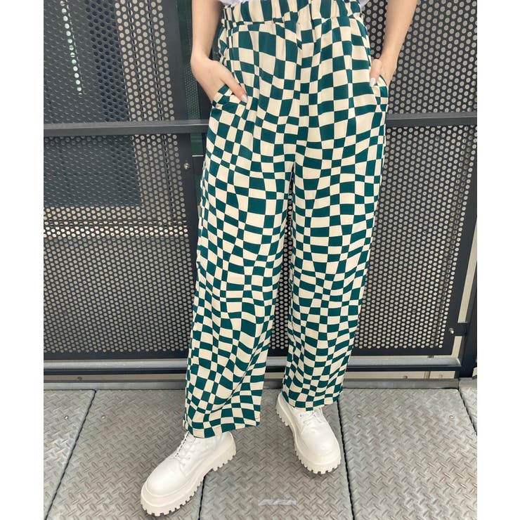 tovho　格子柄　パンツ セール】 チェック柄ワンタックストレートパンツ/洗える （その他