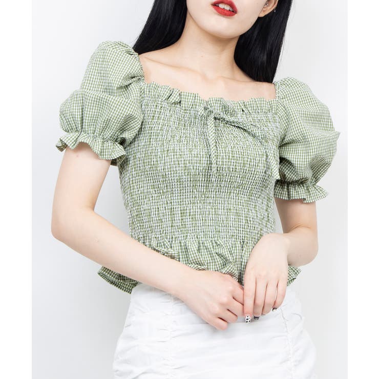 WC】ギンガムシャーリングブラウス [品番：WG010075214]｜WEGO【WOMEN】（ウィゴー）のレディースファッション通販｜SHOPLIST（ショップリスト）