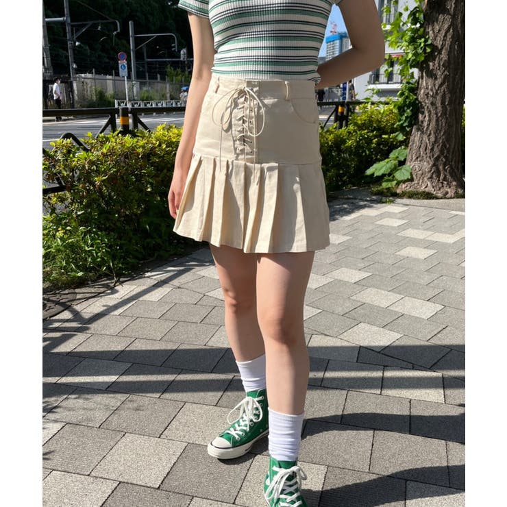 WC】レースアップミニスカート 韓国 韓国ファッション[品番