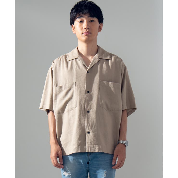 麻レーヨンオープンカラーシャツ(S) WE19AU06-M1715[品番：WG010038810