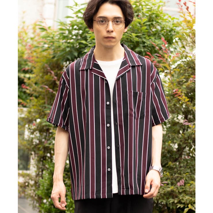 ダークストライプ開襟シャツ(S) WE19AU06-M1878[品番：WG010038812