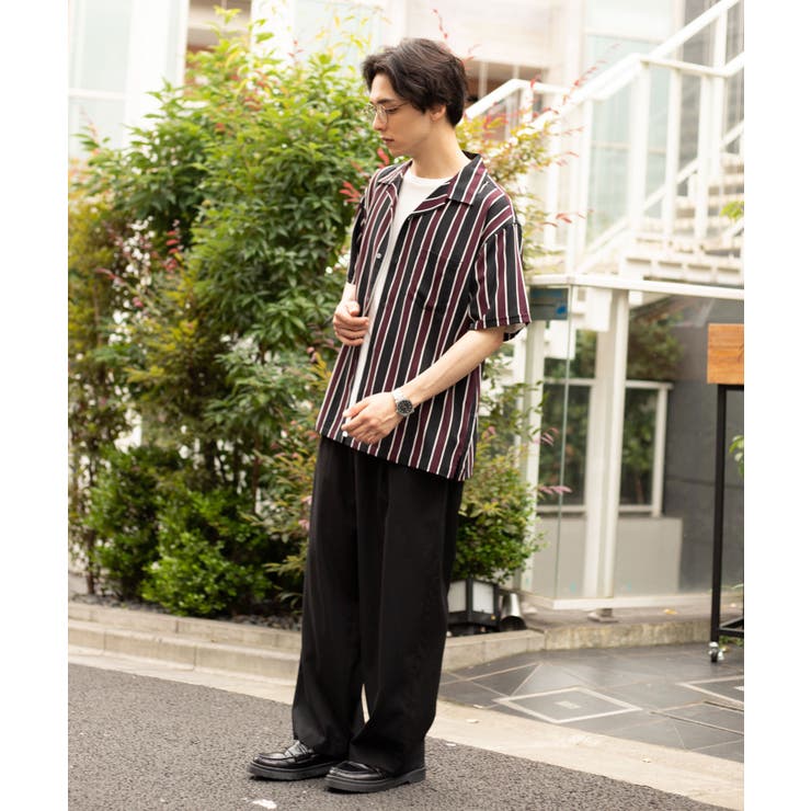 ダークストライプ開襟シャツ(S) WE19AU06-M1878[品番：WG010038812