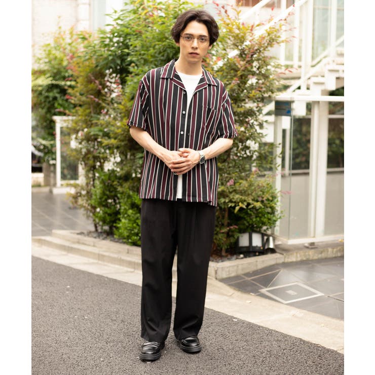 ダークストライプ開襟シャツ(S) WE19AU06-M1878[品番：WG010038812