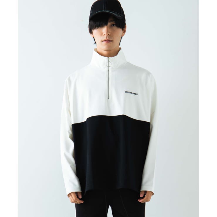 Miki【新品/M/黒】♡スーパービーバー♡コジコジ♡ヴィレヴァン♡半袖T ハーフZIPバイカラードルマンプルオーバー WE19AU09-M5570[品番