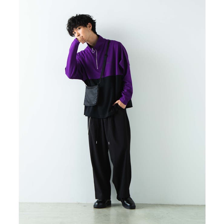 韓国系メンズスウェット ポロカラー バイカラー 2色【S2583】 ハーフZIPバイカラードルマンプルオーバー WE19AU09-M5570[品番