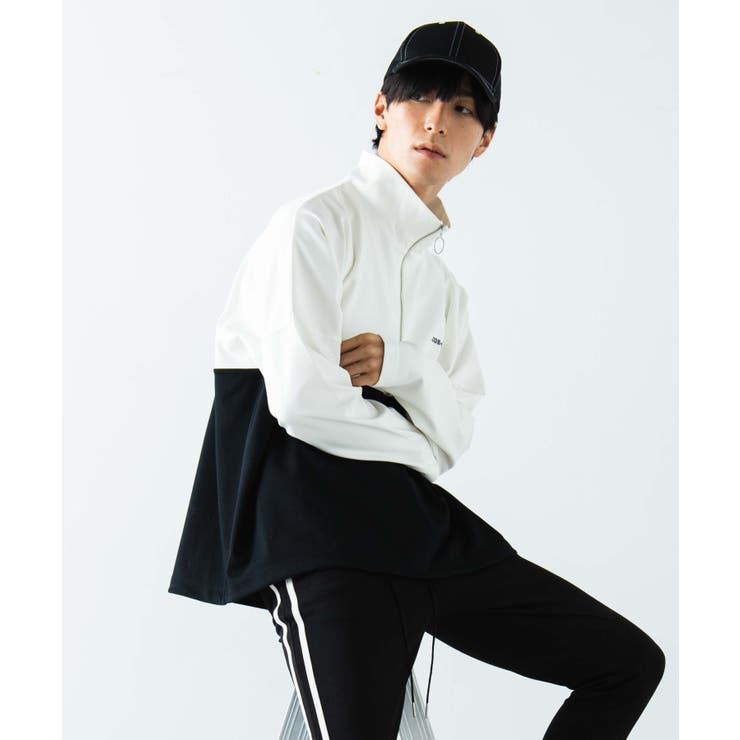 Miki【新品/M/黒】♡スーパービーバー♡コジコジ♡ヴィレヴァン♡半袖T ハーフZIPバイカラードルマンプルオーバー WE19AU09-M5570[品番