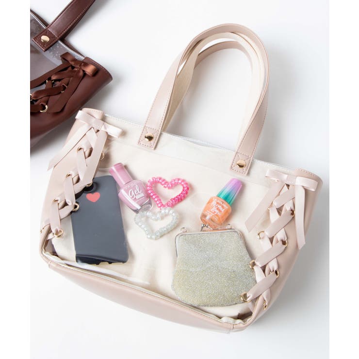 WEGO（ウィゴー）の「WEGO/レイヤードリボンデコトートバッグ(L