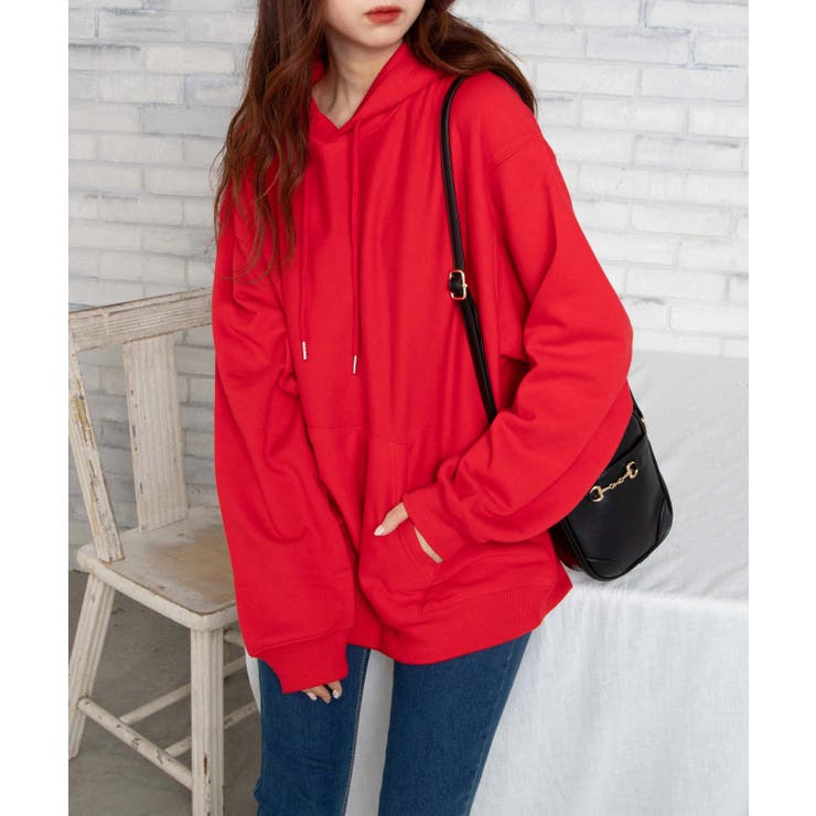 レッド | 【WEB限定】裏起毛カラービッグプルパーカ韓国 韓国ファッション | WEGO【WOMEN】