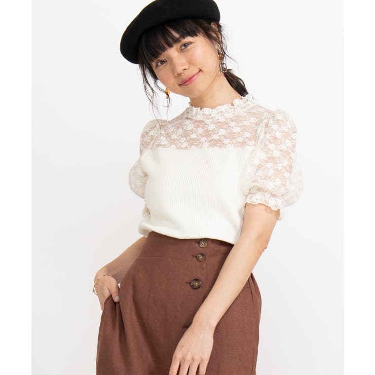 レースシャーリングハイネック5分袖Tシャツ  WE19SM04-L036[品番：WG010037897]｜WEGO【WOMEN】（ウィゴー）のレディースファッション通販｜SHOPLIST（ショップリスト）