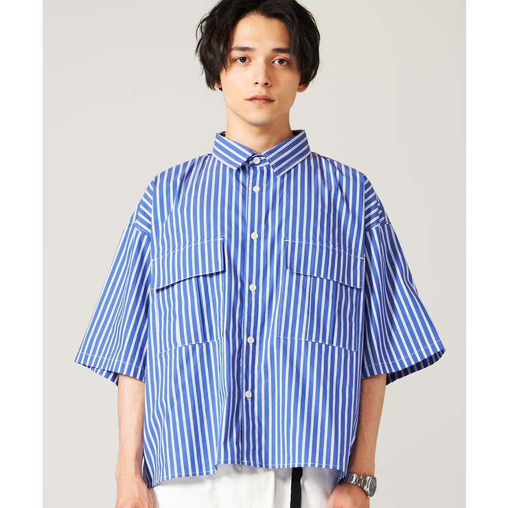 ストライプ半袖ワークシャツ WE19SM06-M1274[品番：WG010039056]｜WEGO