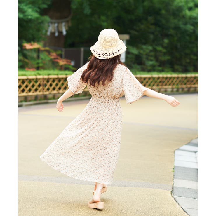 ＊美品【オールセインツ】ワンピース カシュクール リボン フラワー US2 with7月号掲載 @ma_anmiコラボ カシュクールワンピース/ST