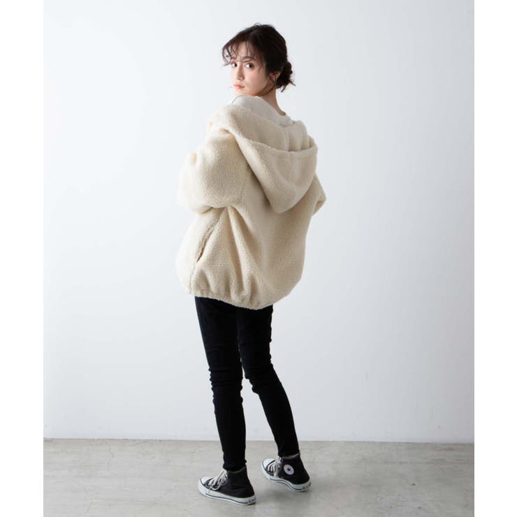 【美品】OY オーワイ ボアブルゾン　ロゴプリント　大きいサイズ　フード付き 美品】OY オーワイ ボアブルゾン ロゴプリント 大きいサイズ