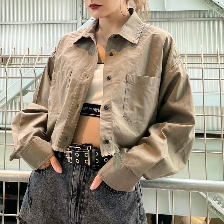 カーキ | ダメージショートシャツ | WEGO【WOMEN】