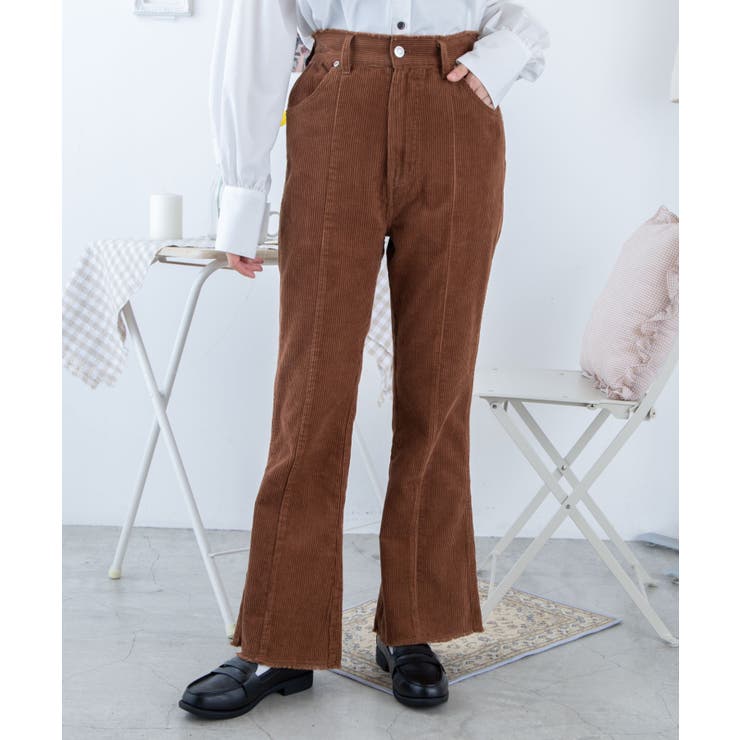 コーデュロイフリンジフレアパンツ 韓国 韓国ファッション[品番