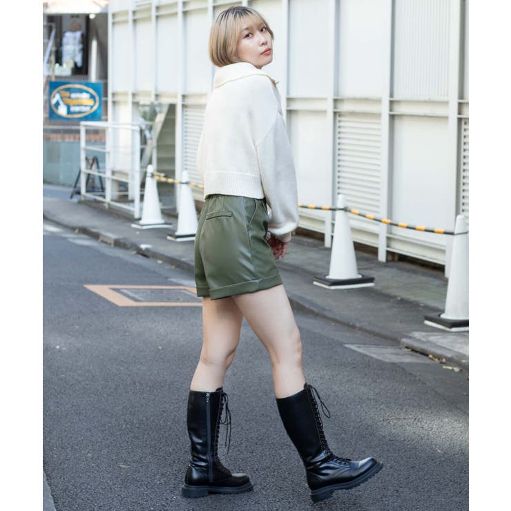フェイクレザーショートパンツ 韓国 韓国ファッション[品番