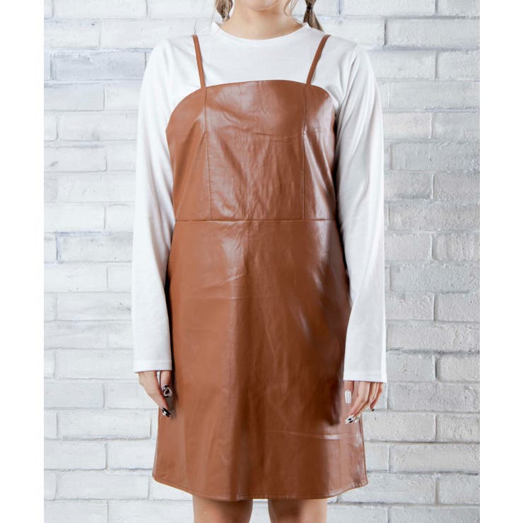 2点セットTシャツPUレザーキャミソールワンピース 2点セット】PUレザーキャミワンピース[品番：WG010082535]｜WEGO