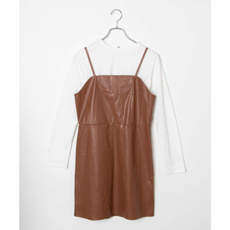2点セットTシャツPUレザーキャミソールワンピース 2点セット】PUレザーキャミワンピース[品番：WG010082535]｜WEGO