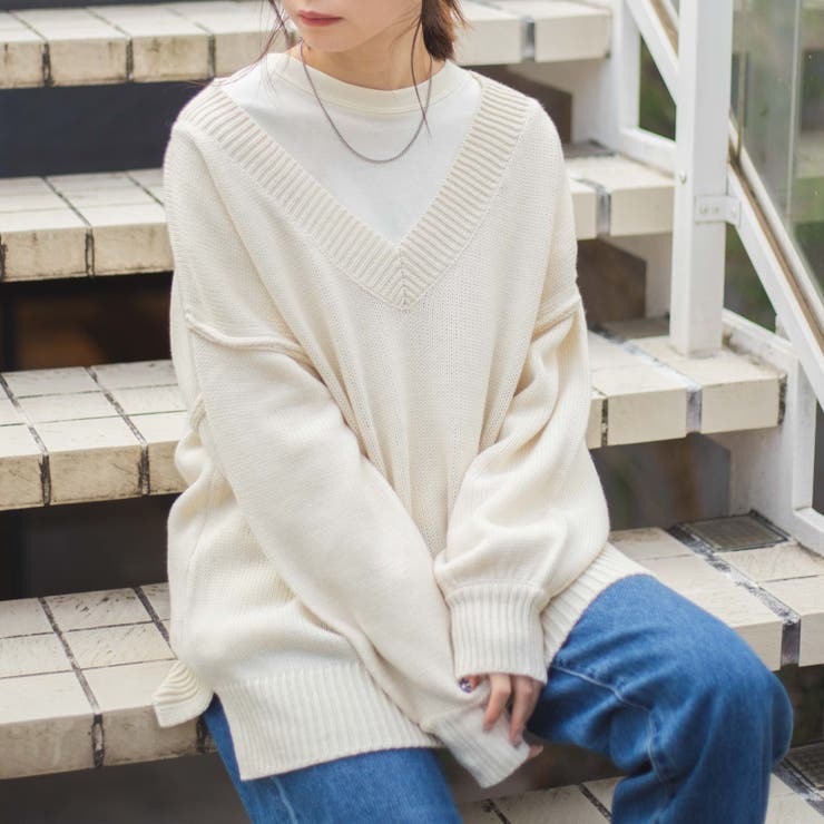 ビックシルエットVネックセーター 韓国 韓国ファッション[品番
