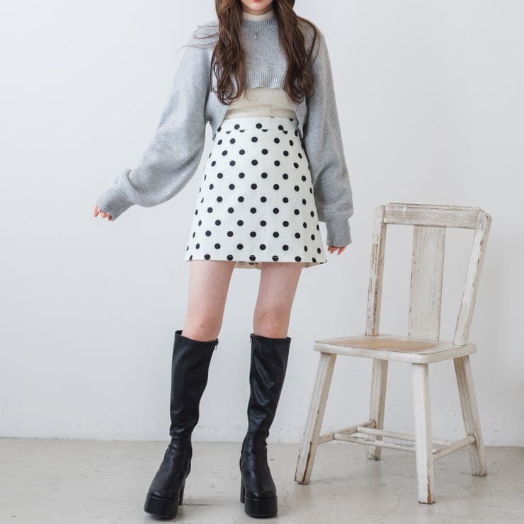 ピンクと黒のドット柄タイトスカート ドット柄マキシスカート - カラードレス