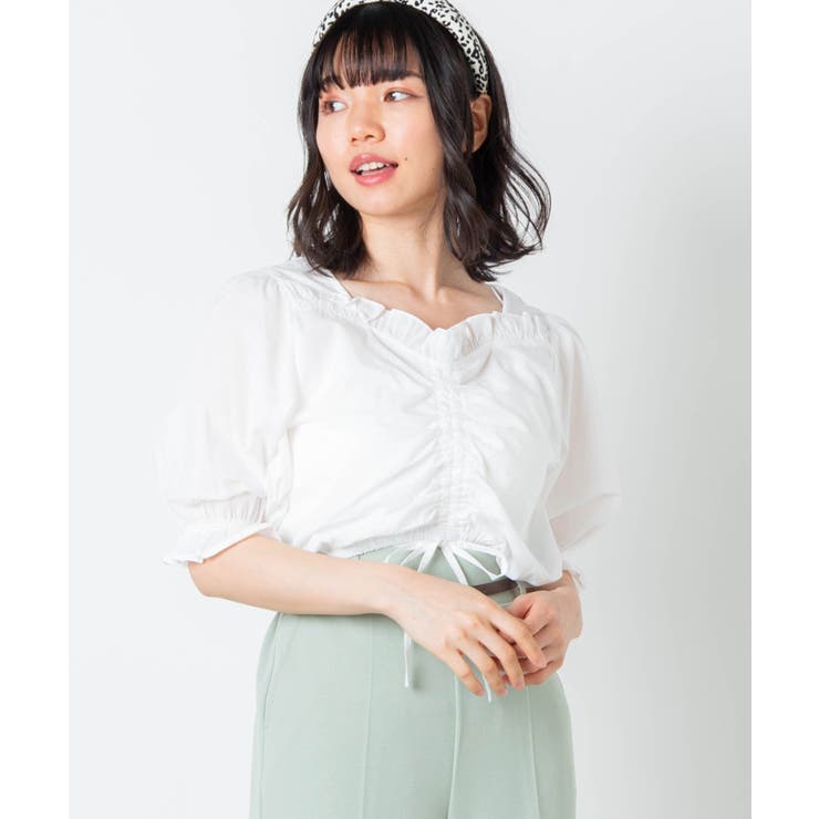 フロントシャーリングフリルブラウス [品番：WG010079159]｜WEGO