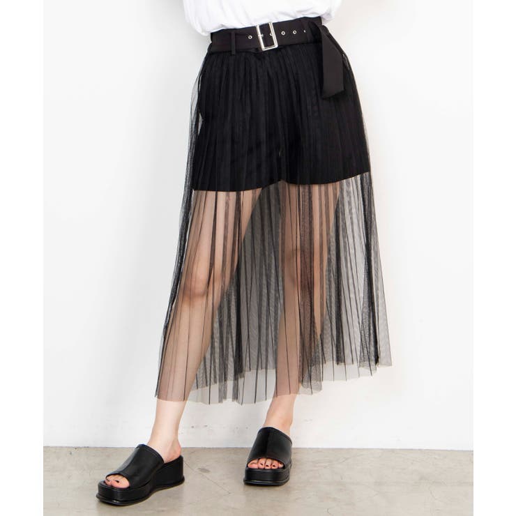 ベルト付チュールレイヤードスカート[品番：WG010080530]｜WEGO