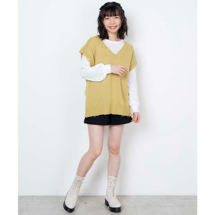 ダメージニットベストセットロンT  WE21SP02-L0007[品番：WG010078607]｜WEGO【WOMEN】（ウィゴー）のレディースファッション通販｜SHOPLIST（ショップリスト）