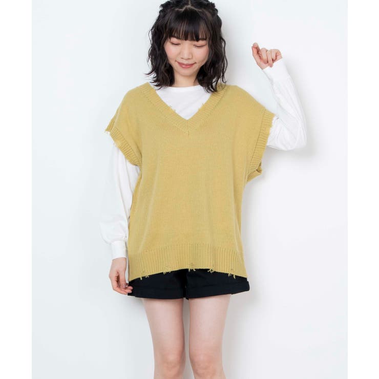 ダメージニットベストセットロンT  WE21SP02-L0007[品番：WG010078607]｜WEGO【WOMEN】（ウィゴー）のレディースファッション通販｜SHOPLIST（ショップリスト）