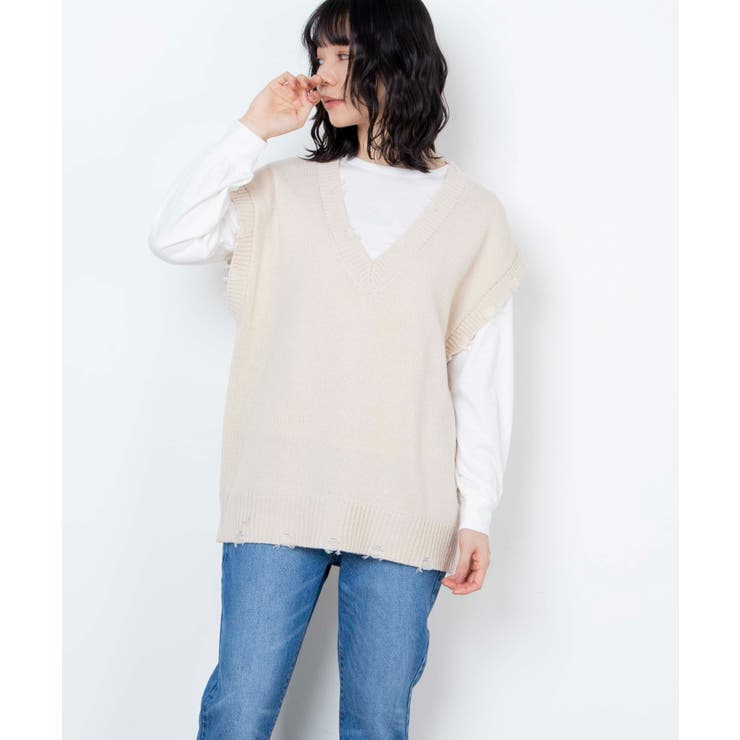 ダメージニットベストセットロンT  WE21SP02-L0007[品番：WG010078607]｜WEGO【WOMEN】（ウィゴー）のレディースファッション通販｜SHOPLIST（ショップリスト）