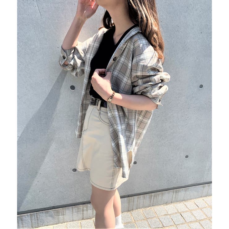 グレーチェック1 | アシメタンクsetチェックBIGシャツ  | WEGO【WOMEN】