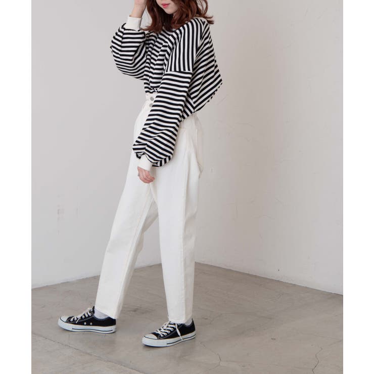 だぼそでボーダースウェット 韓国  韓国ファッション[品番：WG010077433]｜WEGO【WOMEN】（ウィゴー）のレディースファッション通販｜SHOPLIST（ショップリスト）