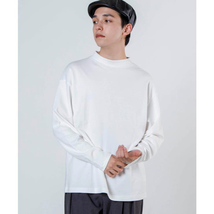 YGG★韓国製 モックネック 厚手 長袖 Tシャツ ロンT 白 FREE