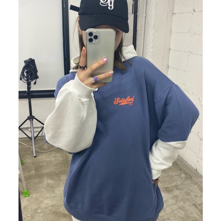 ブルー | グラフィックロゴTシャツドッキングパーカー 韓国 韓国ファッション | WEGO【WOMEN】