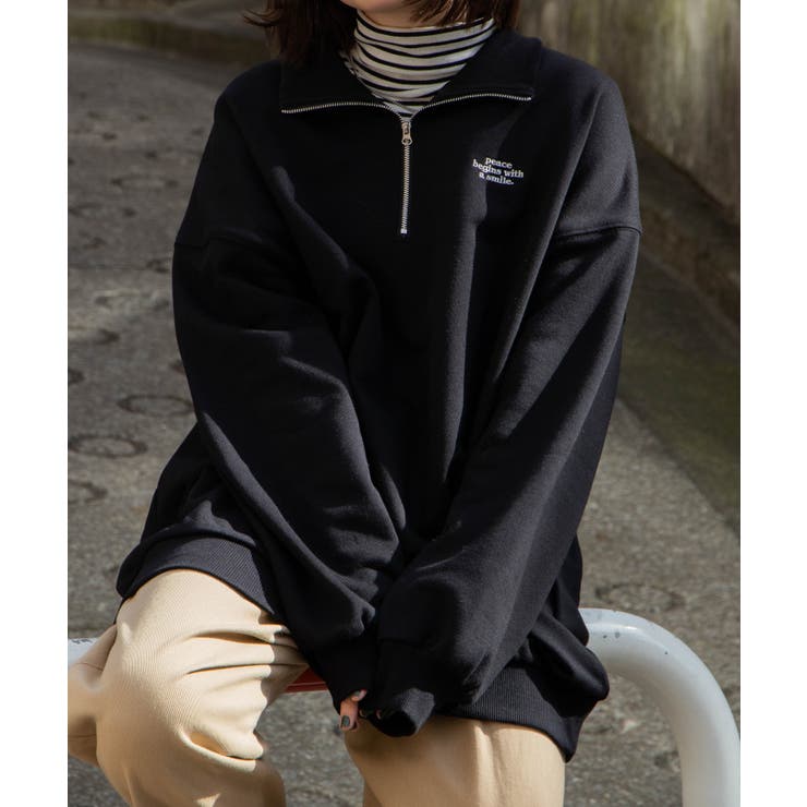 オーバーサイズハーフジッププルオーバー スウェット  韓国ファッション[品番：WG010084978]｜WEGO【WOMEN】（ウィゴー）のレディースファッション通販｜SHOPLIST（ショップリスト）