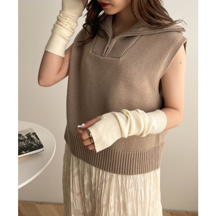 ハーフジップニットベスト 韓国 韓国ファッション[品番：WG010085189