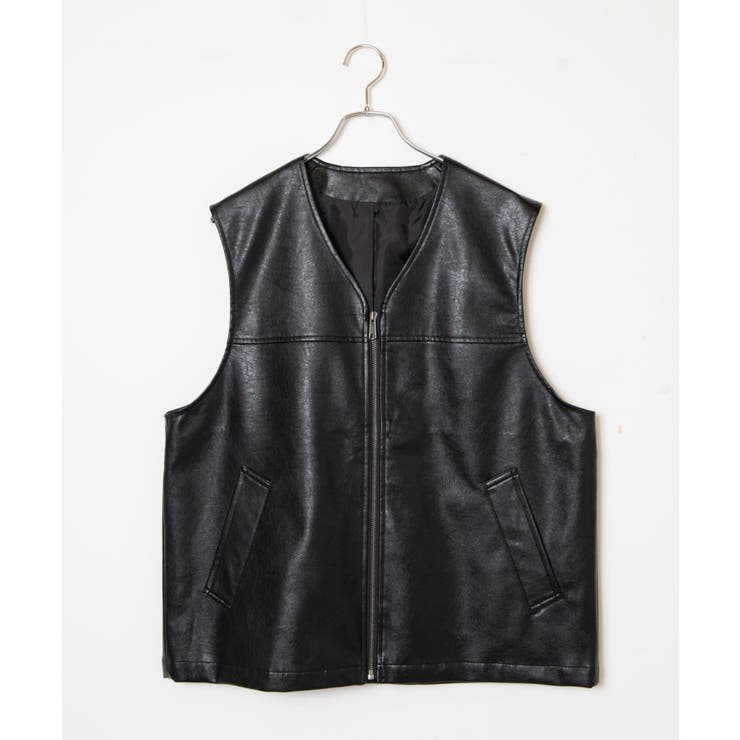 フェイクレザー　ベスト　ショート丈　カッコイイ　レザー　Mサイズ　ブラック STYLEBLOCK ベスト ジレ フェイクレザーショートベスト