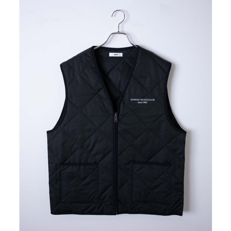 極美品 M】ステューシー 刺繍ロゴ キルティング ライナー ベスト 黒