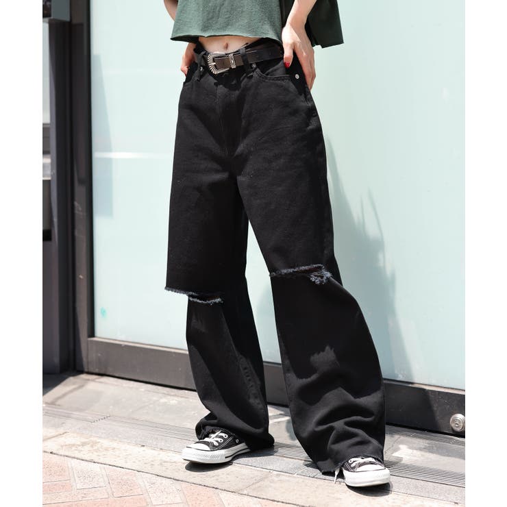 ダメージワイドストレートパンツ レディース  オールシーズン[品番：WG010084148]｜WEGO【WOMEN】（ウィゴー）のレディースファッション通販｜SHOPLIST（ショップリスト）