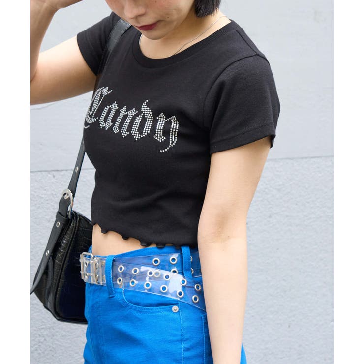 ドルガバ　Tシャツ ラインストーンロゴ　黒　ピチT y2k Be Ambition Tシャツ ラインストーン スカル y2k ギャル男
