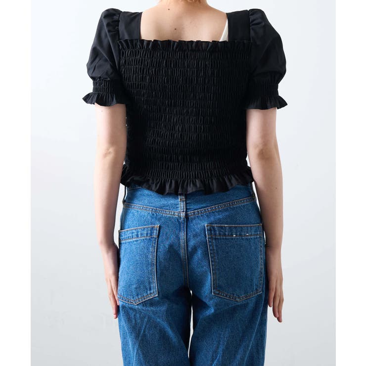シャーリングショートスリーブブラウス レディース 夏[品番