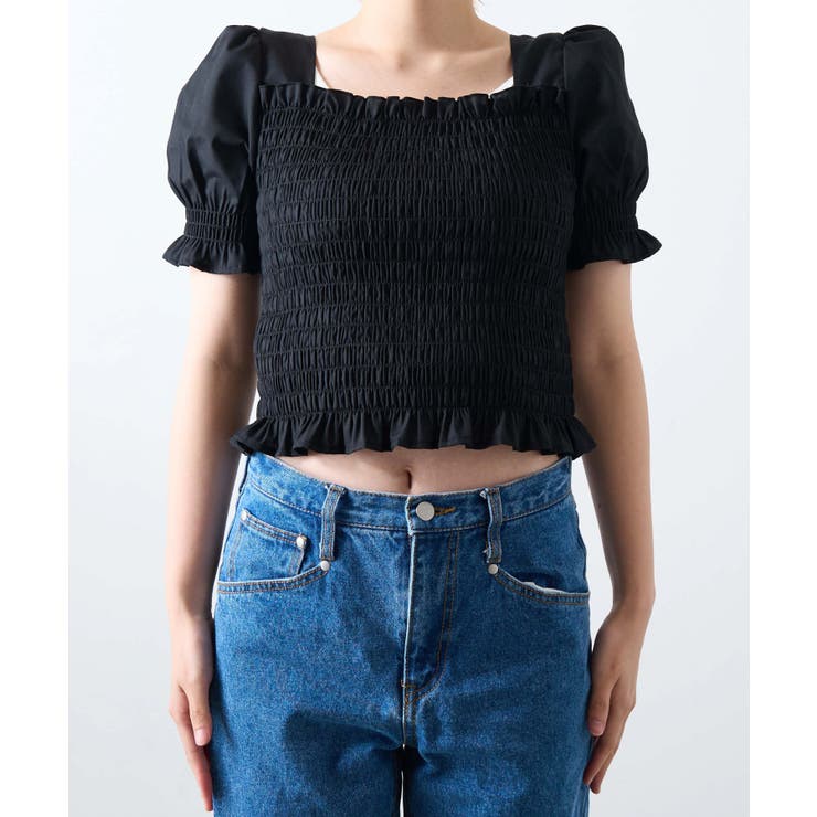 シャーリングショートスリーブブラウス レディース 夏[品番