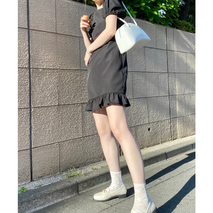 ★M&S Collection フローラルスクエアネックミニ 淑女ワンピ★ ウエストシャーリング花柄ロングワンピース[品番：II000008987
