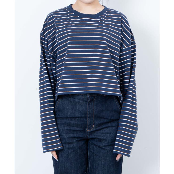 ボーダーショートロンTシャツ 韓国 韓国ファッション[品番