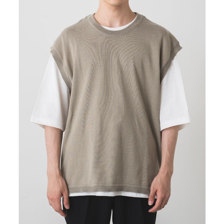 ARCHIVIO　メンズ半袖ベスト ラグスタイル LUXSTYLE サマーニットベスト×半袖Tシャツセット/Tシャツ