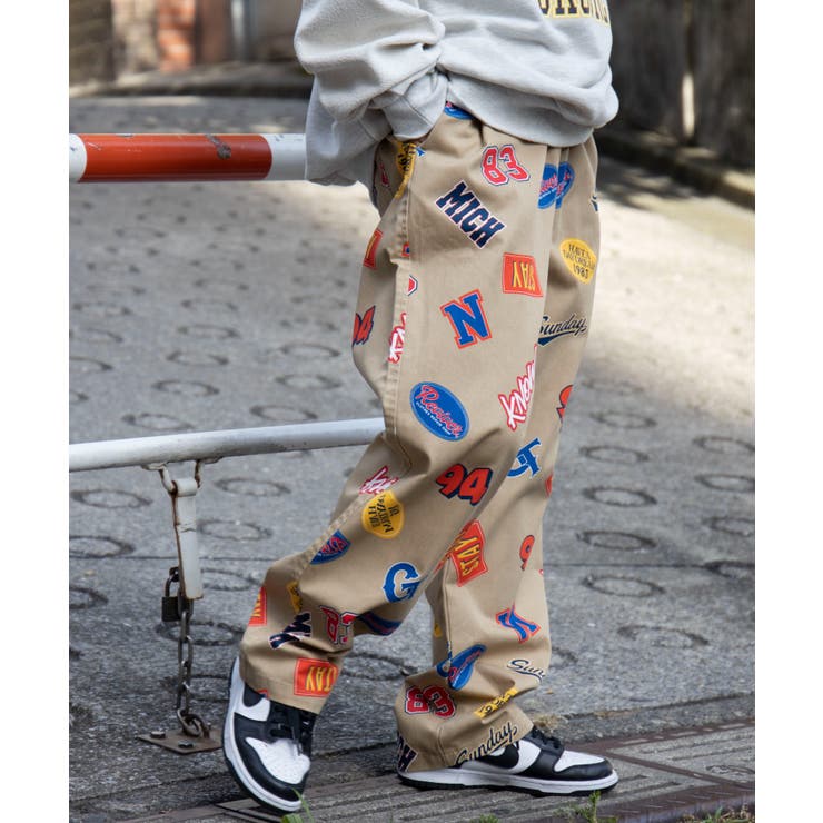 ロゴ×ベージュ(柄2) | ワイドシェフパンツ メンズ ユニセックス | WEGO【MEN】