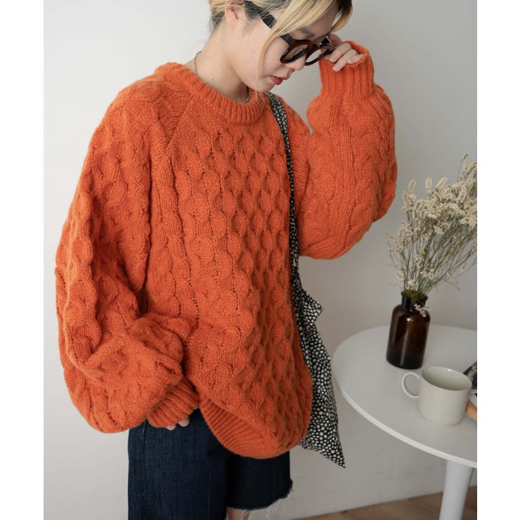 オレンジ | ケーブルドルマンBIGセーター レディース 秋 | WEGO【WOMEN】