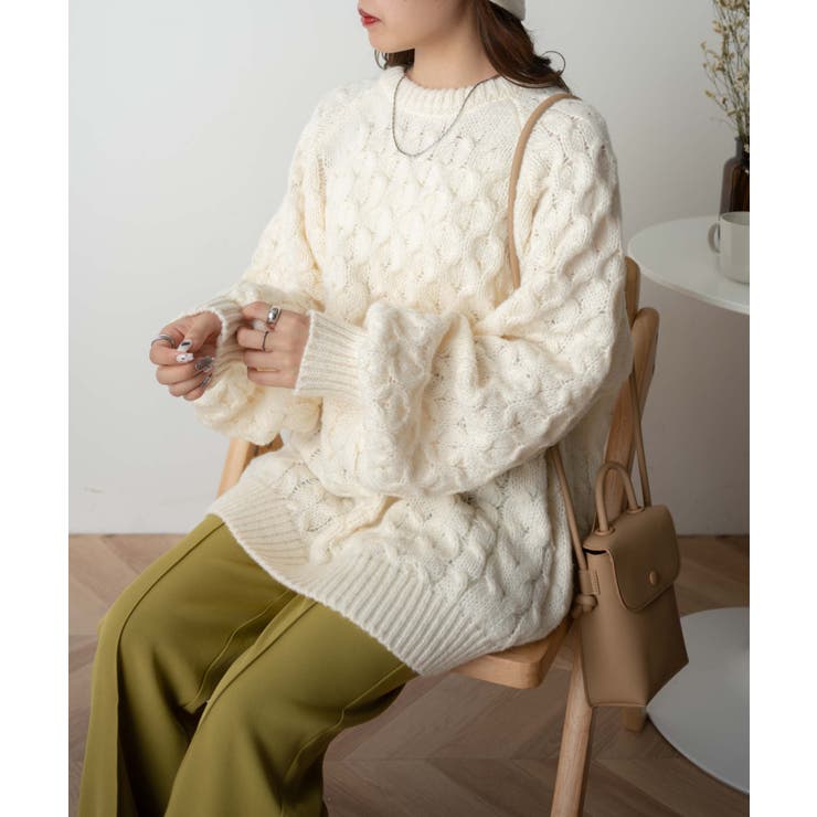 ホワイト | ケーブルドルマンBIGセーター レディース 秋 | WEGO【WOMEN】