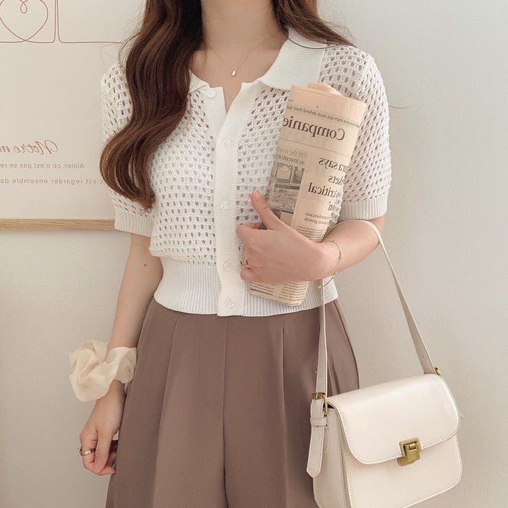 メッシュニットショートシャツ レディース 春[品番：WG010087342