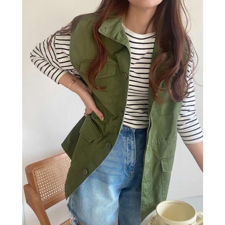 カーキ | スタンドネックミリタリーベスト レディース 春 | WEGO【WOMEN】