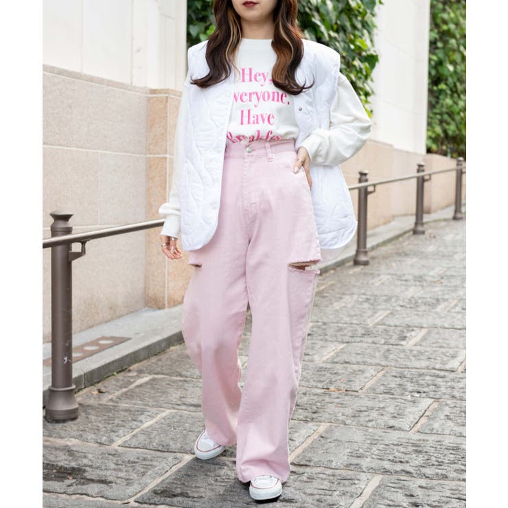 サイドカットカラーパンツ 韓国 韓国ファッション[品番：WG010086569
